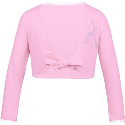 Kids Long Sleeves Cotton Sports Gymnastics Wrap Tops Girls Ballet Dancewear Front Knot Cardigan Stage Performance Dance Costume