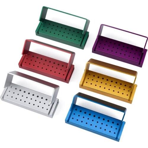 30 Holes Aluminium Dental Burs Holder Block Box Disinfection Case for FG/RA Burs High/Low Speed Fit Burs Points Dual Purpose