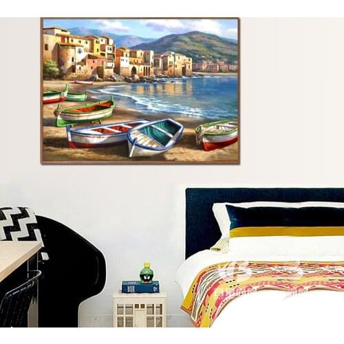 DIY Paint By Number Canvas Painting Kits Beach boat Handicraft Coloring By Numbers Canvas Scenery Home Decoration 2