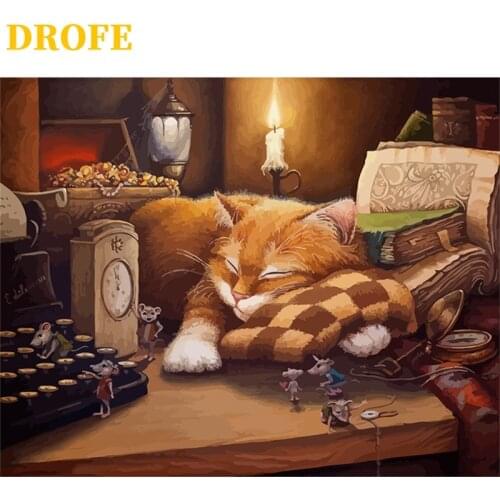 DROFE DIY Painting By Numbers Cat coloring by numbers Modern Mural Acrylic Pigment Unique Home Decoration Hand Gift 40x50cm