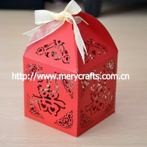 Red wedding favor boxes,Chinese wedding accessories for party,laser cut red&gold double happiness favor boxes China