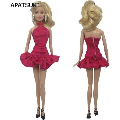 Red Flouncing Doll Dress For Barbie Dolls One Piece Dress Clothes For Barbie Dollhouse Princess Dresses DIY 1/6 Doll Accessories