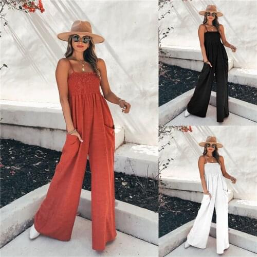 Summer Women Solid Loose Casual Jumpsuit Ladies Sleeveless Elastic Rompers Jumpsuits Long Pants Outfits комбинезон женский
