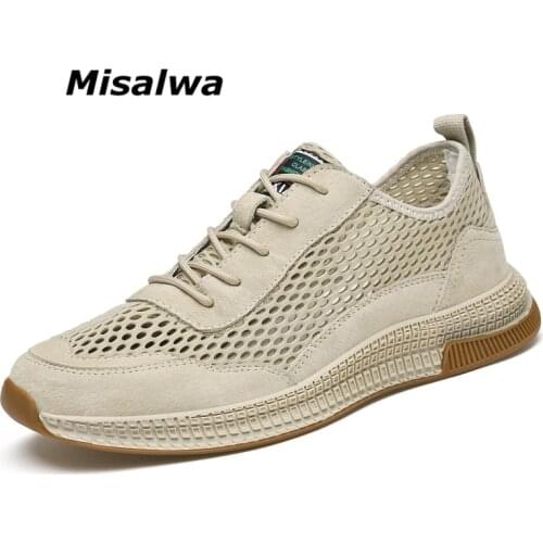 Misalwa Brand Outdoor Leisure Men Leather + Mesh Loafers Summer Men Shoes Sand Black Sneaker Fashion Men Casual Shoes Breathable