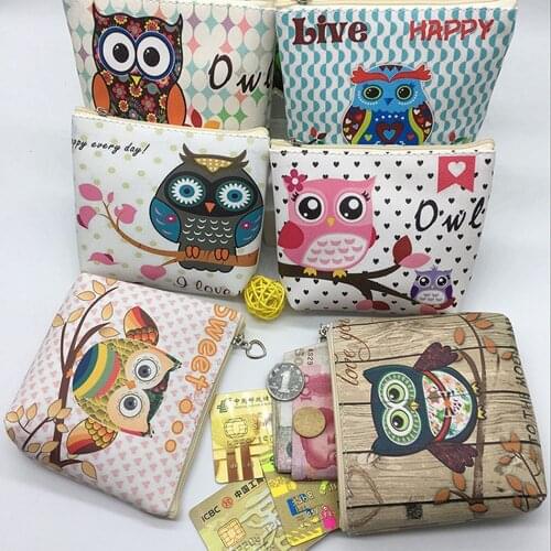 Cute Short Wallet Women Vintage Canvas Shell Coin Purse Lady Card Holder Clutch Kids Cartoon Owl Small Change Purses