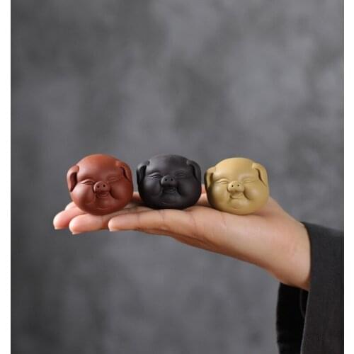 Mini tea pet zisha purple clay pig small statue home decoration for table desk pet wealth bring tea pets lovely pig head
