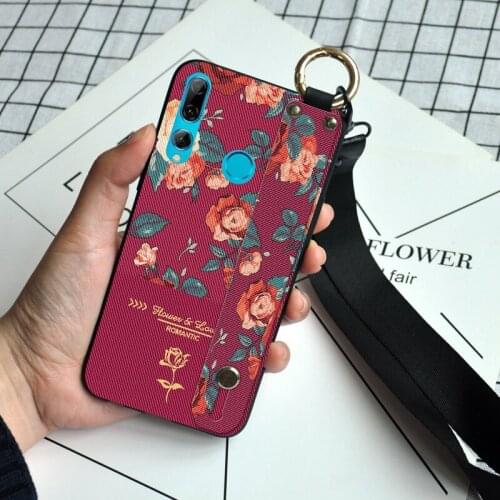 Fashion Flower Silicone Case For Huawei P Smart Plus 2021 Wristband Neck Strap Cover For Huawei P Smart Z S Y7 Y8P 2020 Y9A