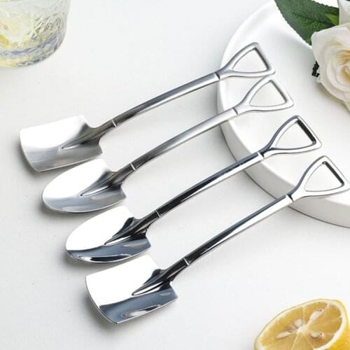 2/4PCS Coffee Spoon Cutlery Set Stainless Steel Retro Iron Shovel Ice Cream Spoon Scoop Creative Spoon tea-spoon Tableware