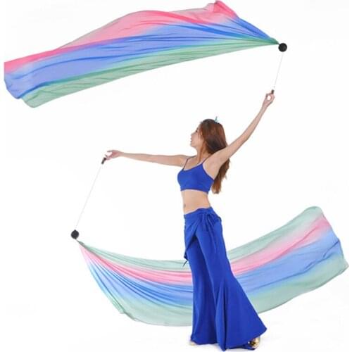 Women Hand Props Poi Silk Veils Thrown Hand Scarf Shawl Accessories Belly Dance Veils Stage Performance Multicolor 2 Pieces