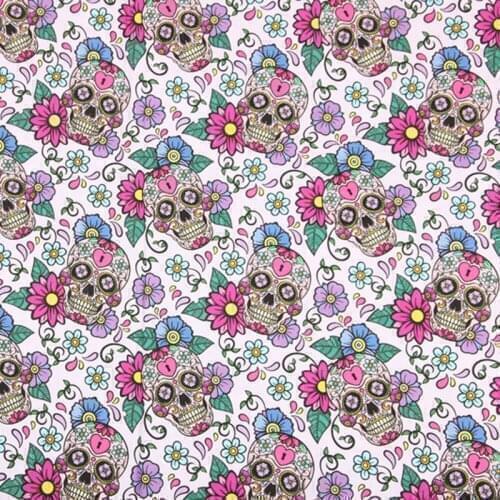 Sugar Skull and Flowers Print 100% Cotton Fabric for Kids Hometextile Cushion Cover Backpacks Curtain DIY Cloth Sewing