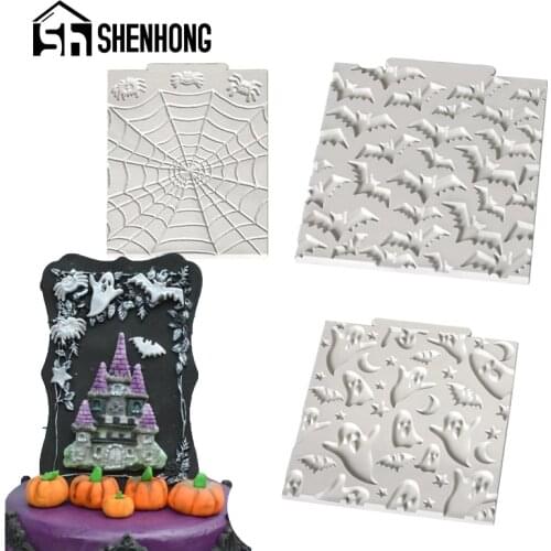 SHENHONG Halloween Theme Sugar Craft Decorate Mould Bat Ghost Spider Web Pumpkin Cupcake Chocolate Fondant Cake Silicone Mold