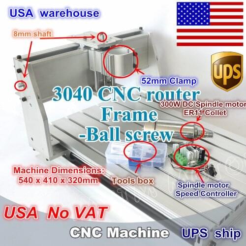 USA ship New 3040Z-DQ CNC router Engraver Engraving milling machine mechanical frame kit ball screw with 300W DC spindle motor