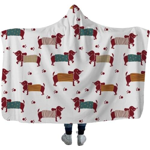 Dachshund 3D Printing Throw Hooded Blanket Wearable Warm Fleece Bedding Office Quilts Soft Adults Travel 16