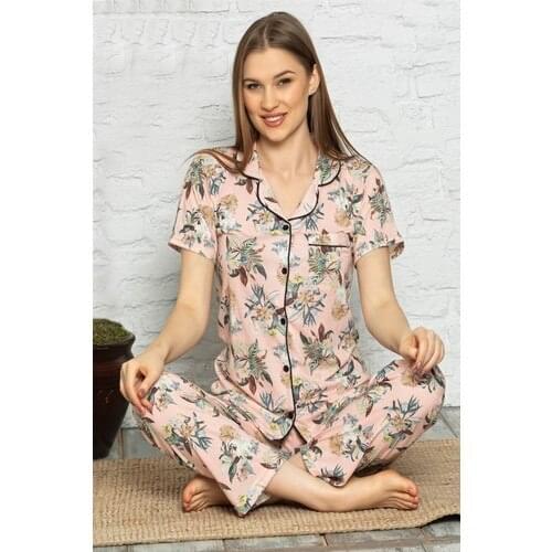 Tampap Women Floral Pajamas set Viscose Shirt Collar Tampap Dvk-33