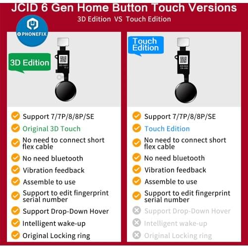 JCID 6 Gen 3D Universal Fingerprint Flex Cable for IPhone 7 7P 8 8P Home Return Button Menu Keypad Return Function Solution