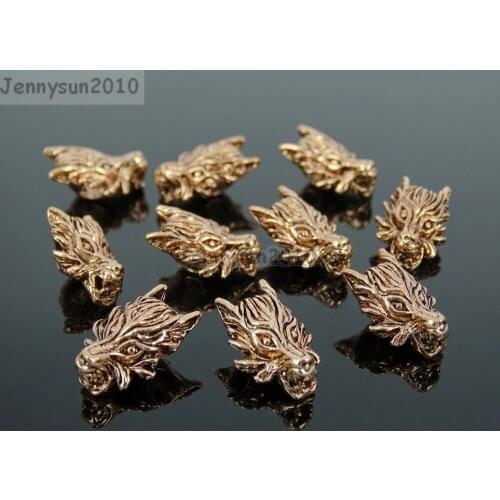 Vintage Antique Rose Gold Tone Solid Metal Wolf Head Bracelet Connector Charm Beads 50Pcs/Pack