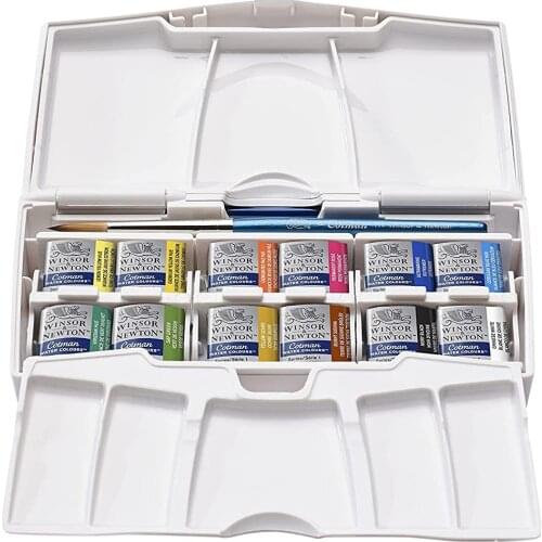 Winsor&Newton cotman solid WaterColor Paint Pigment Advanced protable Set 12 half pans and a brush pen