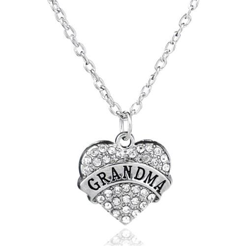 Clear Blue Pink Crystal Heart Engraved Grandma Pendant Necklace Family Member Jewelry Christmas Gifts For Grandma Factory Direct