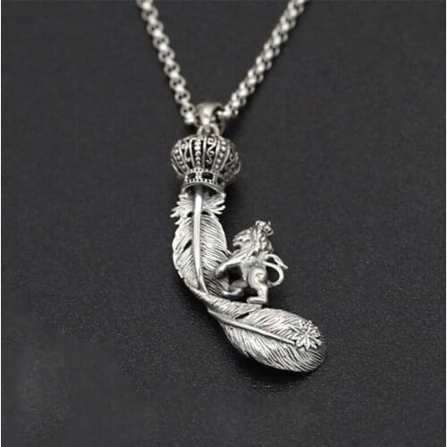 S925 sterling silver jewelry Lion Thai silver men and women models handmade crown lion eagle feather pendant