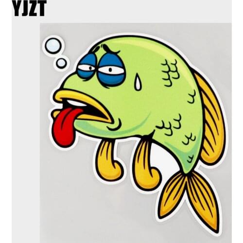YJZT 12.1CM×14.1CM Cartoon Fish Tired Funny Car Sticker PVC Decal 11C-0076