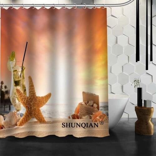 Custom Nature Beach Sand Shells Shower Curtains Polyester Bathroom Waterproof Bath Curtain Size 150X180cm165X200cm180X200cm