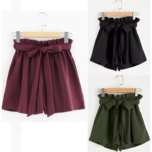 Ladies Retro Solid Belt Knot High waisted Pleated Shorts Young High Quality Home Casual Shorts Womens Drop Shipping Шорты
