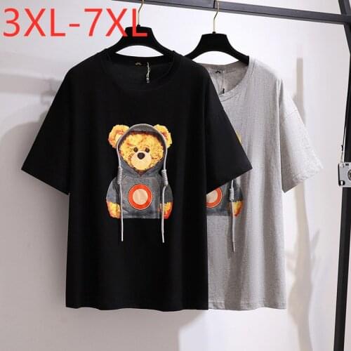 New 2021 Ladies Summer Plus Size Tops For Women Large Short Sleeve Loose Cotton Black Print Cartoon T-shirt 3XL 4XL 5XL 6XL 7XL