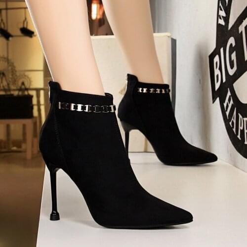 New Ankle boots for women PU Leather Zipper Booties High Heels Autumn Shoes Black Winter Boots Zapatos De Mujer Pointed Toe663-6
