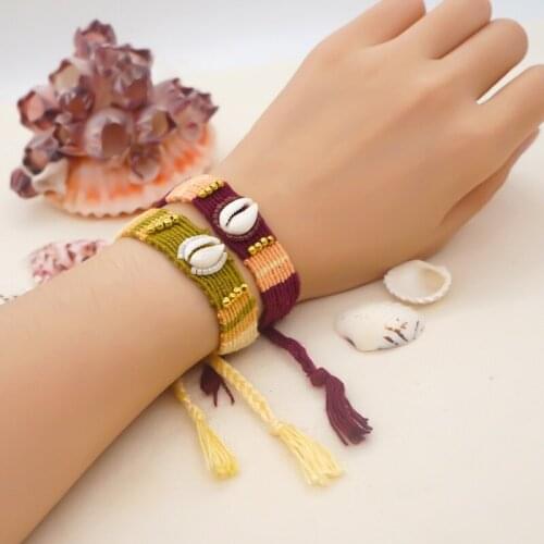 Autumn Winter 2021 Bracelet Hand-woven Cotton Thread Color Boho Ethnic Shell Beaded Bracelet Jewelry for Women Pulseras Armband