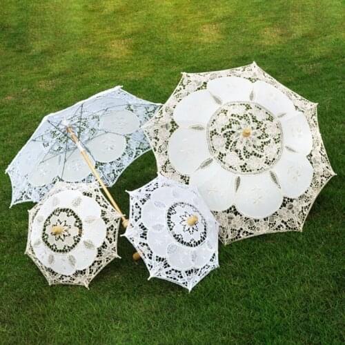 New Wedding Lace Umbrella Cotton Embroidery Bridal Umbrella White Beige Parasol Sun Umbrella Wedding Decoration Photography Hot