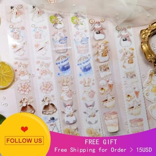 1 Loop Empty Decorative Adhesive Washi Tape Sample Milk Tea Rabbit Animal