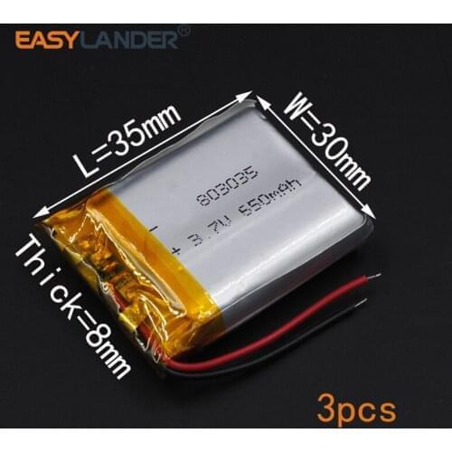 3pcs/Lot 3.7V 950mAh Rechargeable li Polymer Li-ion Battery For bluetooth headset mp3 speaker recorder wristband 083035 803035
