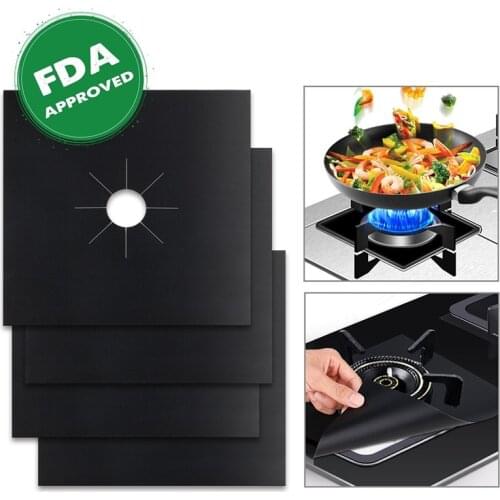 4pcs Glass Fiber Gas Stove Protectors Reusable Gas Stove Burner Cover Liner Mat Pad Home Kitchen Tools Fit Almost Gas Stoves