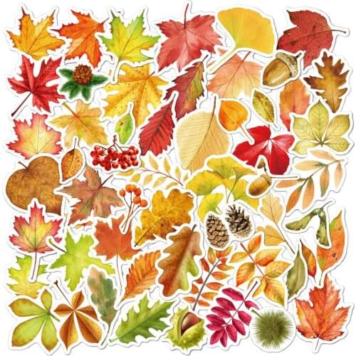 55pcs Maple Leaf Autumn Leaves Graffiti Stickers Notebook Laptop Phone Case Air Conditioner Trolley Luggage Waterproof Sticker
