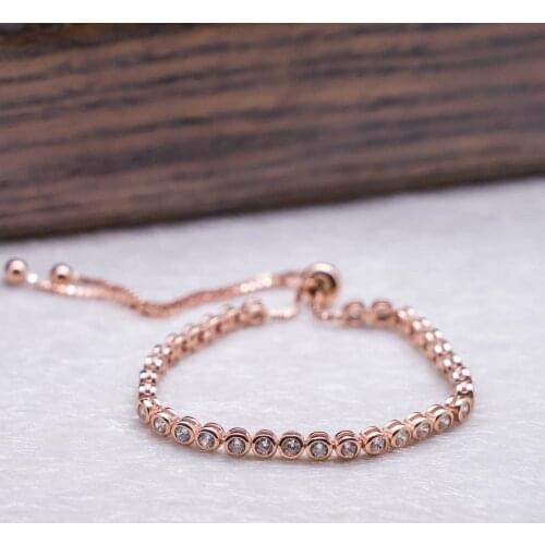 925 Sterling Silver Rose Gold Bracelet with Zircon Stone and Waterway Design