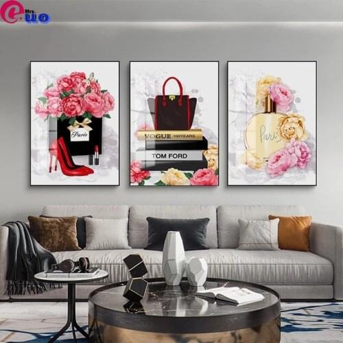 Diamond Painting Cross Stitch,Diamond Embroidery Full Square/Round Drill Image Women Accessories Perfume Bag Lipstick High Heels