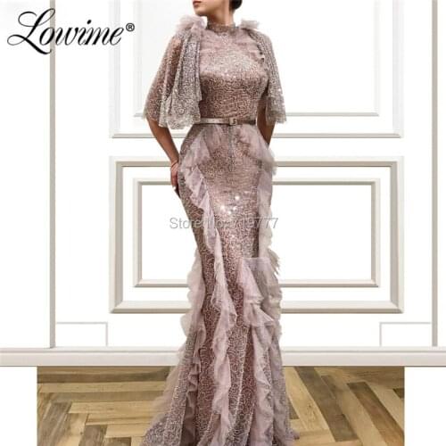 Beading Party Dresses Half Sleeves Mermaid Evening Gown For Middle East Women 2019 High Neck Vestido De Fiesta Prom Dress Newest