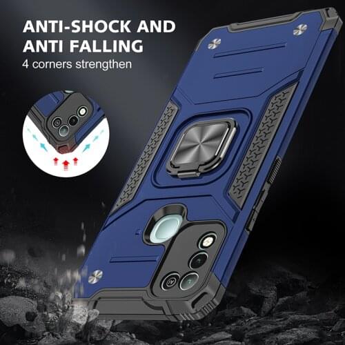 Armor Shockproof Case For Infinix Hot 9 10 Play Note 7 Lite Smart 4 Zero 8 8i Magnetic Metal Ring Stand Bracket Protective Cover