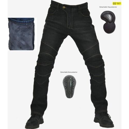 Motorcycle racing pants for Winter plus velvet warm motorcycle riding pants outdoor warm jeans with 4 pads