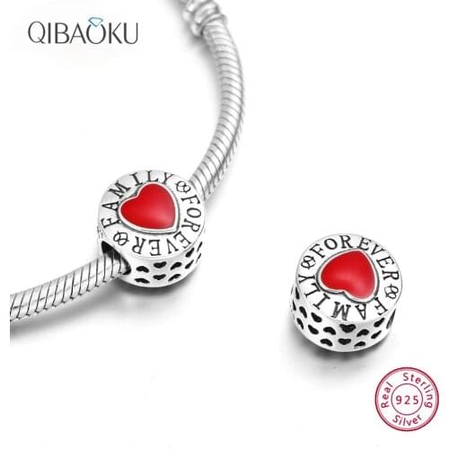 Sterling Silver 925 Beads World Forever Family Heart Clear Beads Making Diy Charm Fit Bracelet Silver 925 Jewelry Bangle