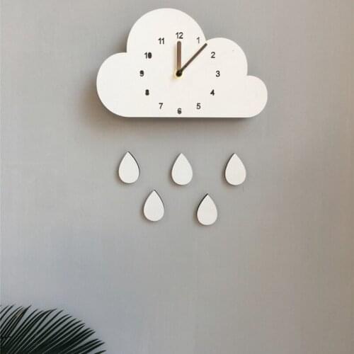 GTBL Nordic Style Nursery Clock Wooden Cloud Water Droplets Clock Wall Hanging Decoration Wall Decor Kids ChildrenS Room Decor