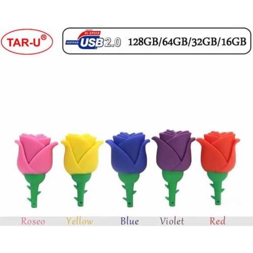 50Pcs/Lot New Rose Flowers Shape 64GBUSB Flash Drive 16GB 32GB Flash Dendrive Gift Memory Stick