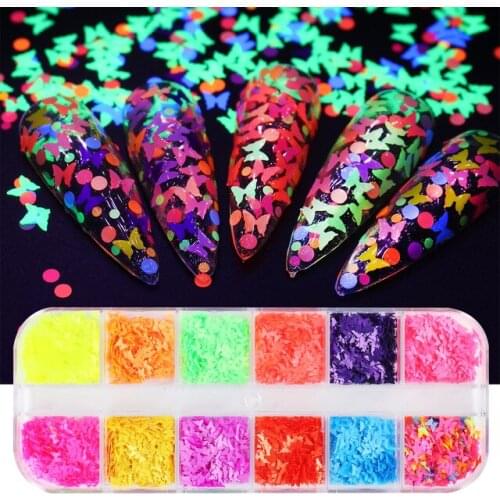 Fluorescence Butterfly Heart Fruits Various Shapes Nail Art Glitter Flakes 3D colourful Sequins Polish Manicure Nail Decoration