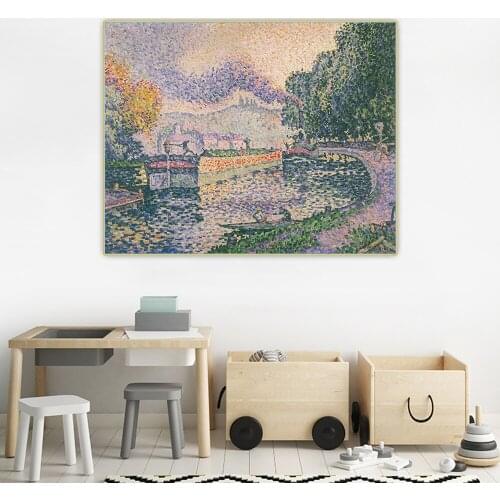 Holover Canvas Oil Painting Paul Signac"The Tugboat,Canal in Samois"Western Art Decor Poster Artwork Aesthetic Home Decoration