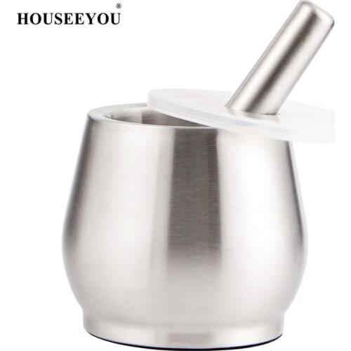 HOUSEEYOU Stainless Steel Bowl Masher Garlic Mills Food Press Spice Grinder Mincers Pestle High Quality Kitchen Grinding Tool