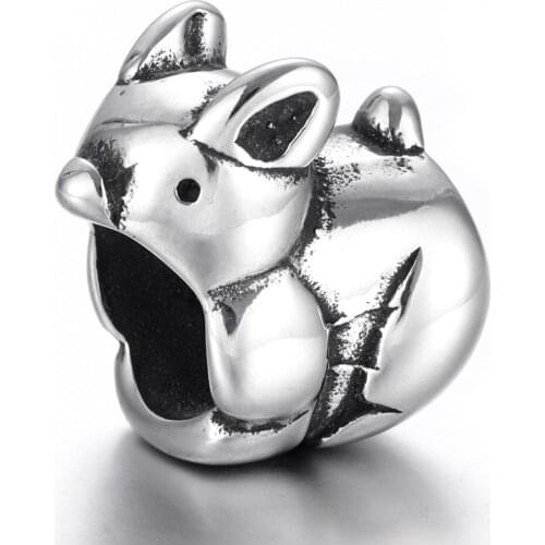 Stainless Steel Rabbit Bead Polished 8mm Large Hole Metal Beads Slide Charms for DIY Bracelet Jewelry Making Accessories
