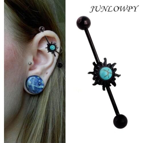 JUNLOWPY 14 Gauge Basic Industrial Barbell Body Jewelry 38mm Long Ear Piercing Body Jewelry Tragus ear Bar Stud Ear Barbell