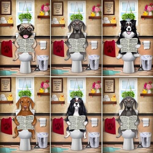 Full Square 5D DIY Diamond Painting Cartoon Sharpei Dog Sitting on Toilet Rhinestone Mosaic Embroidery Cross Stitch Home Decor