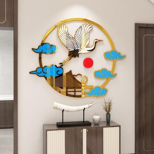 Chinese classical Crane DIY Acrylic Wall Sticker 3D stereo living room Entrance restaurant background room Layout Wall Sticker