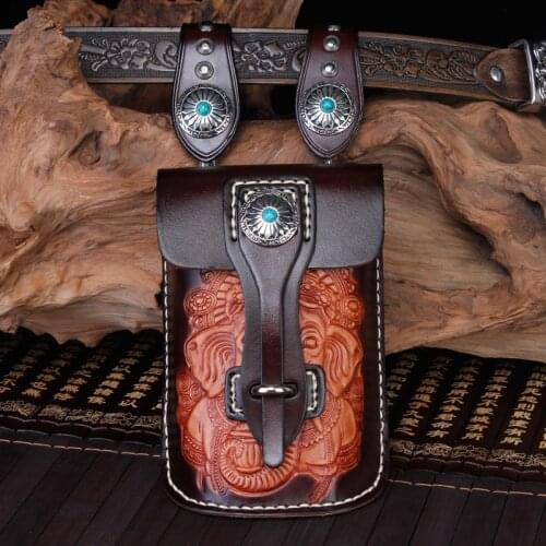 Vegetable tanned leather bag leather waist bag manufacturer wholesale riding Knight leather small bag